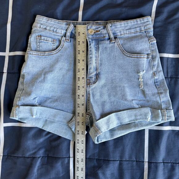 Light Wash Cuffed Denim Shorts High Rise Stretch Size L - Picture 5 of 7